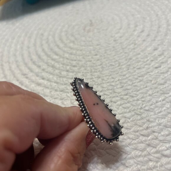 Beautiful PINK PERUVIAN OPAL Handmade Sterling 925 Ring Size 8 #692D - Picture 2 of 3